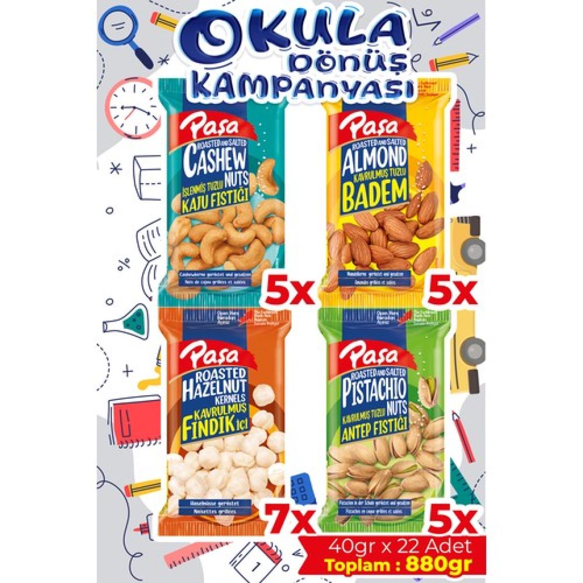 Paşa Kuruyemiş Karışık Kuruyemiş 40 gr x 22 Adet (880 gr)