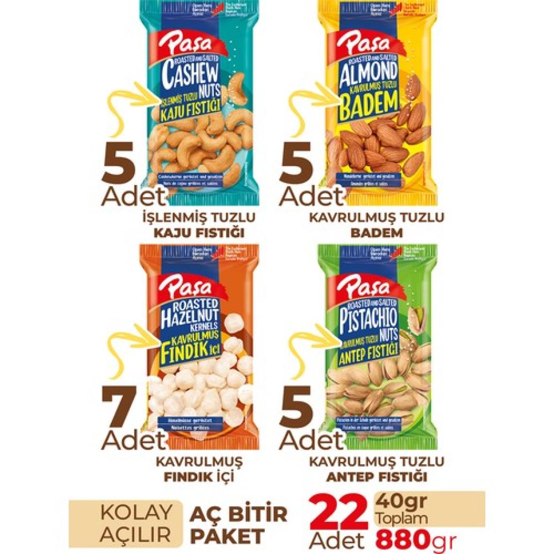 Paşa Kuruyemiş Karışık Kuruyemiş 40 gr x 22 Adet (880 gr)
