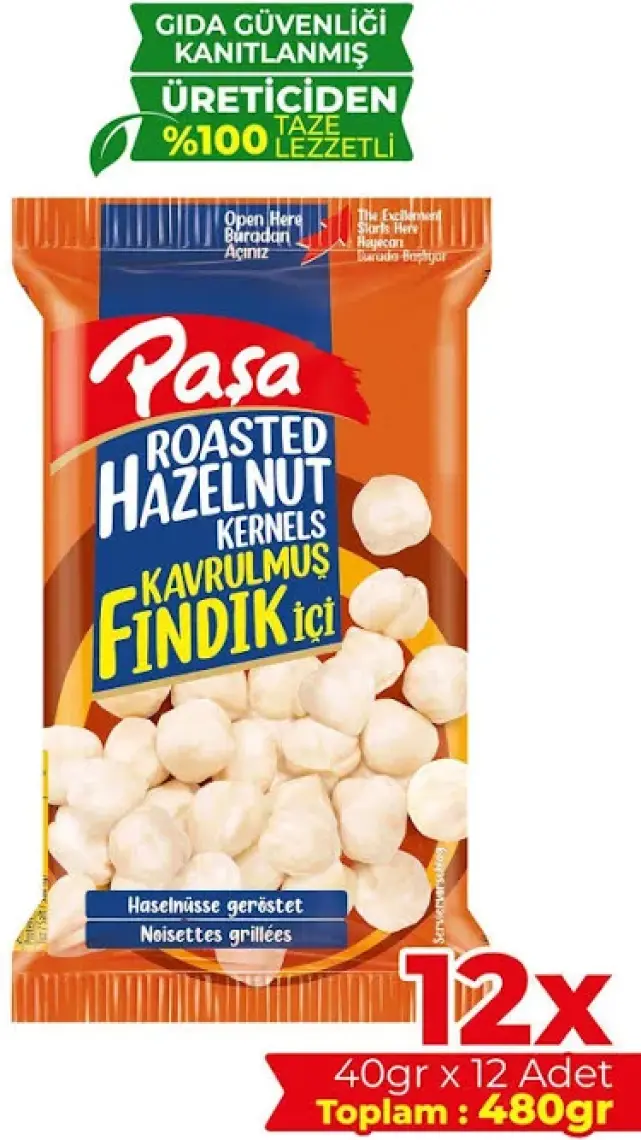 Paşa Kuruyemiş Kavrulmuş Fındık İçi 40 gr x 12 Adet (480 gr)
