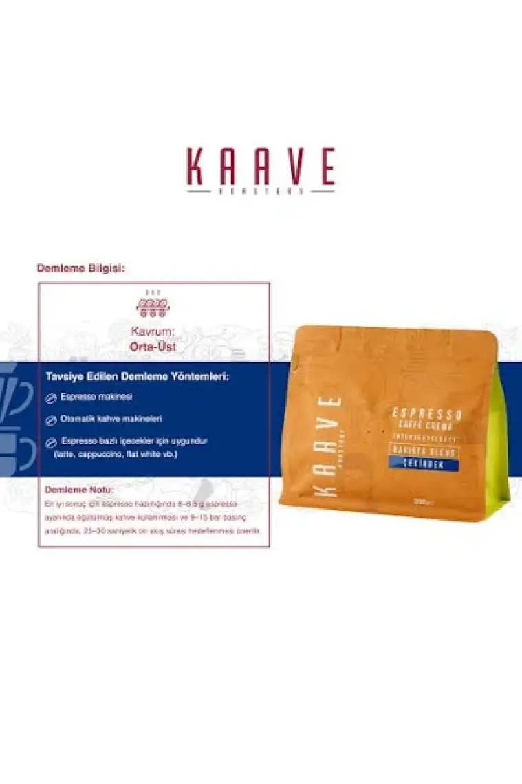 Kaave Roastery Espresso Caffe Crema Çekirdek Kahve 250 gr