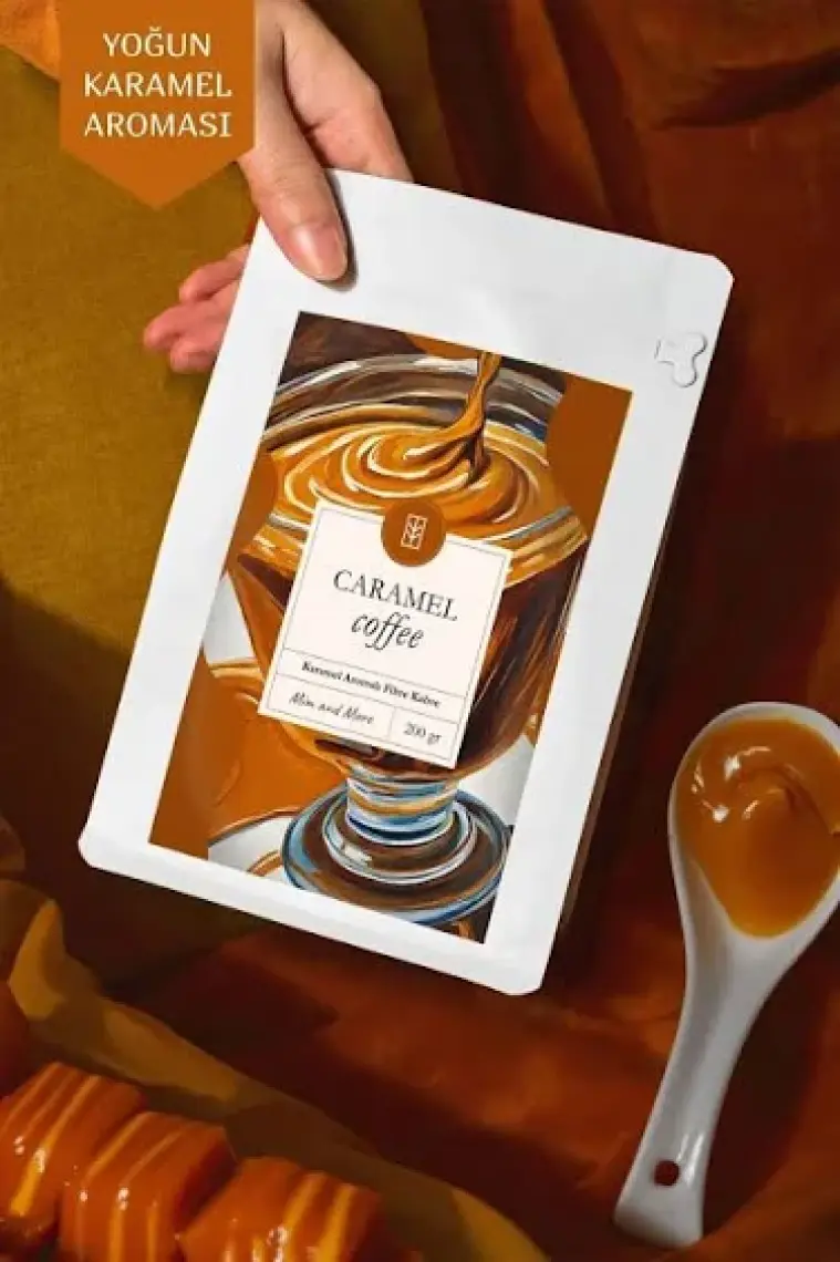 Mim and More Caramel Coffee - Karamel Aromalı Kahve Çekirdek Kahve, 200 Gr
