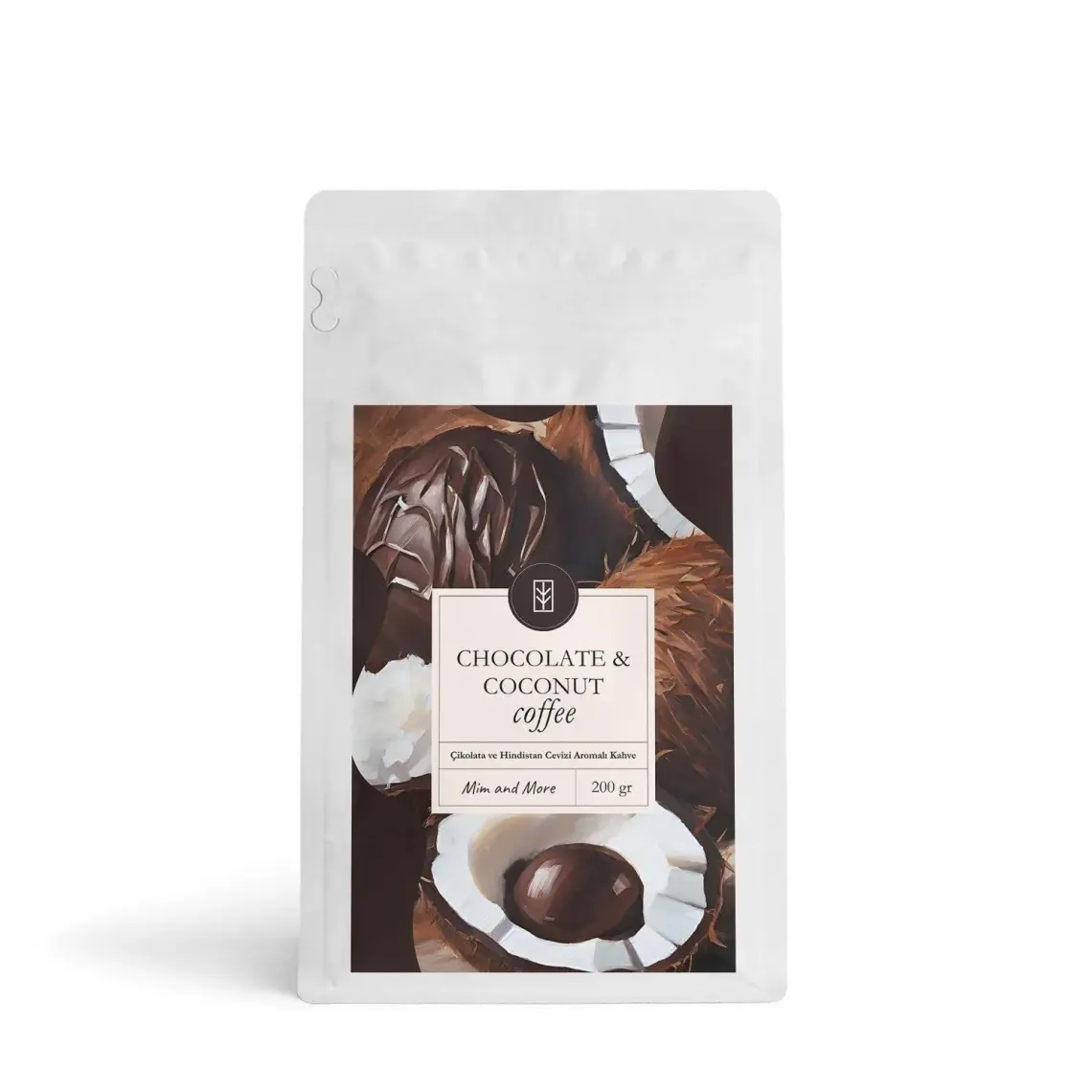 Mim and More Chocolate & Coconut Coffee - Çikolata ve Hindistan Cevizi Parçacık Aromalı Kahve Filtre Kahve, 200 Gr