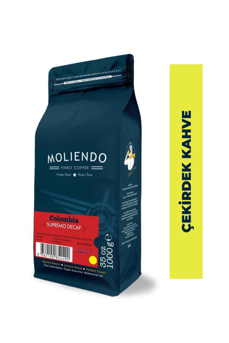 Moliendo Colombia Supremo Decaf Kafeinsiz Çekirdek Kahve 1 kg