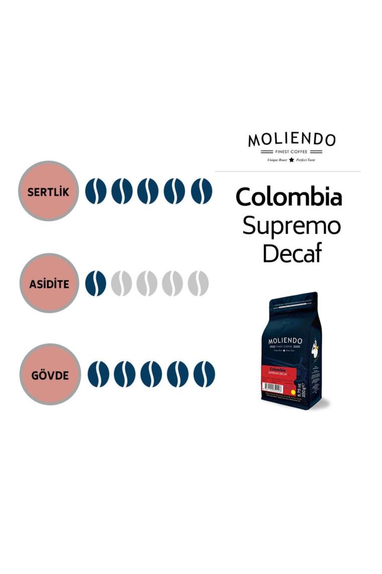 Moliendo Colombia Supremo Decaf Kafeinsiz Çekirdek Kahve 1 kg