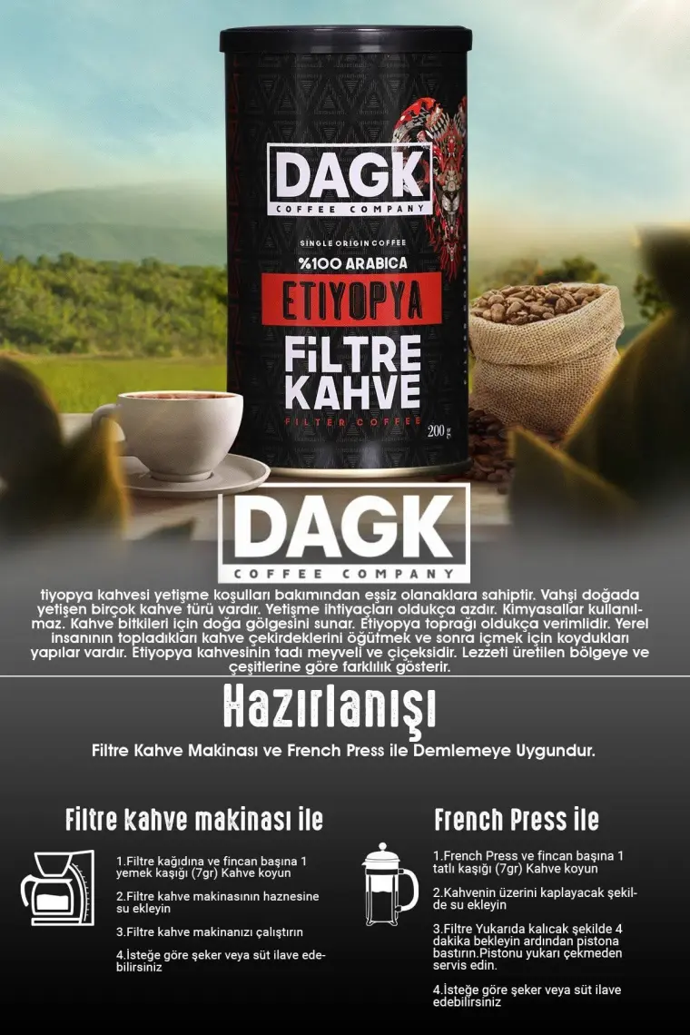 Dagk Etiyopya Filtre Kahve 200 gr Teneke (Öğütülmüş)