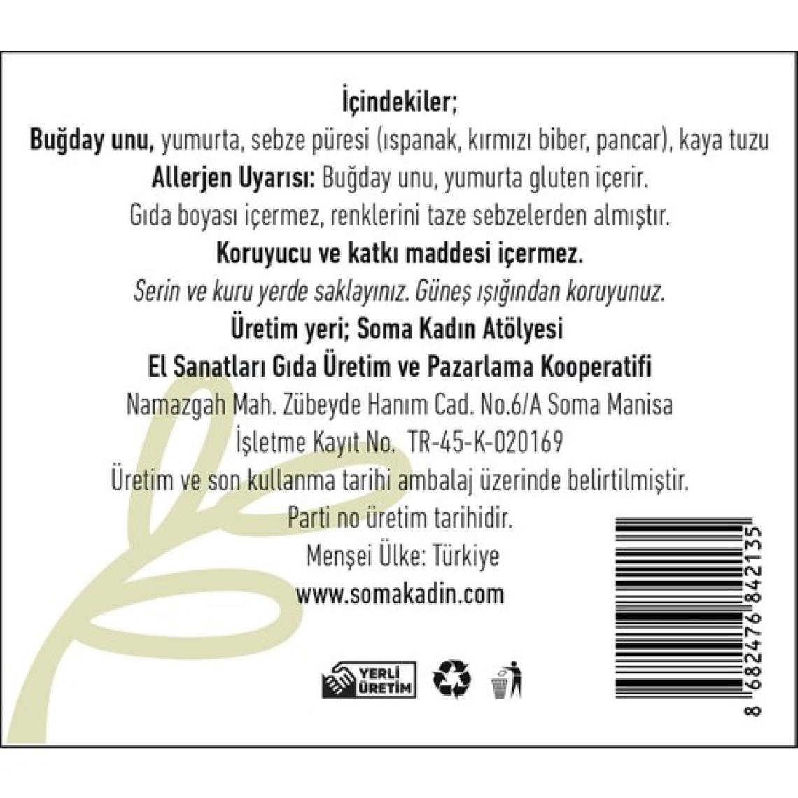 Soma Kadın Atölyesi Sebzeli Erişte Yumurtalı Katkısız El Yapımı - 500 gr