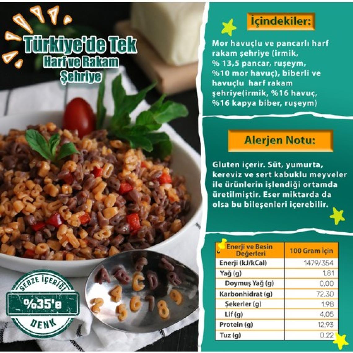 Makarna Lütfen Karışık Sebzeli Harf Rakam Şehriye (%35 Sebzeli-250 g)