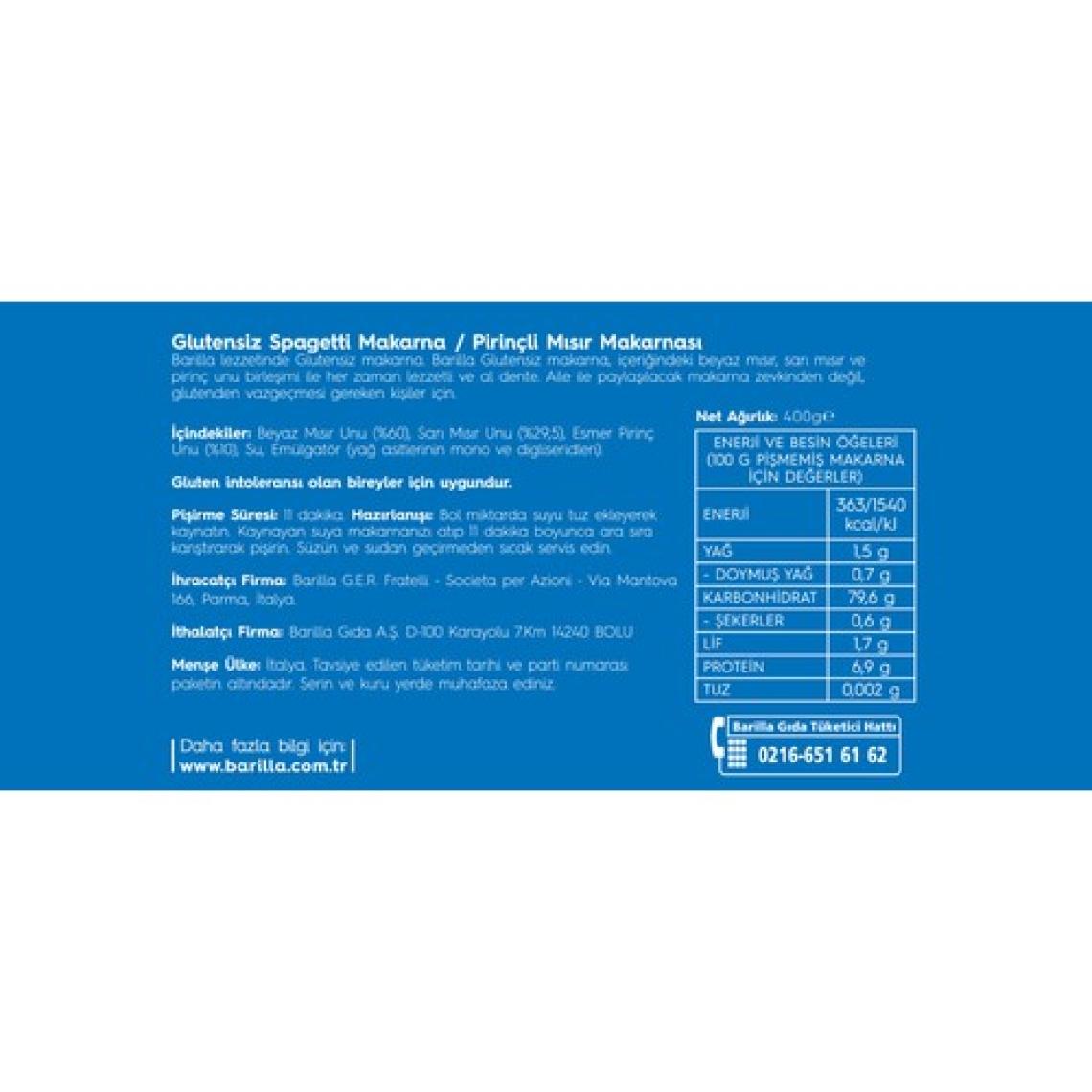 Barilla Glutensiz Makarna 3 Lü Set Penne, Fusulli ve Spagetti 400 gr