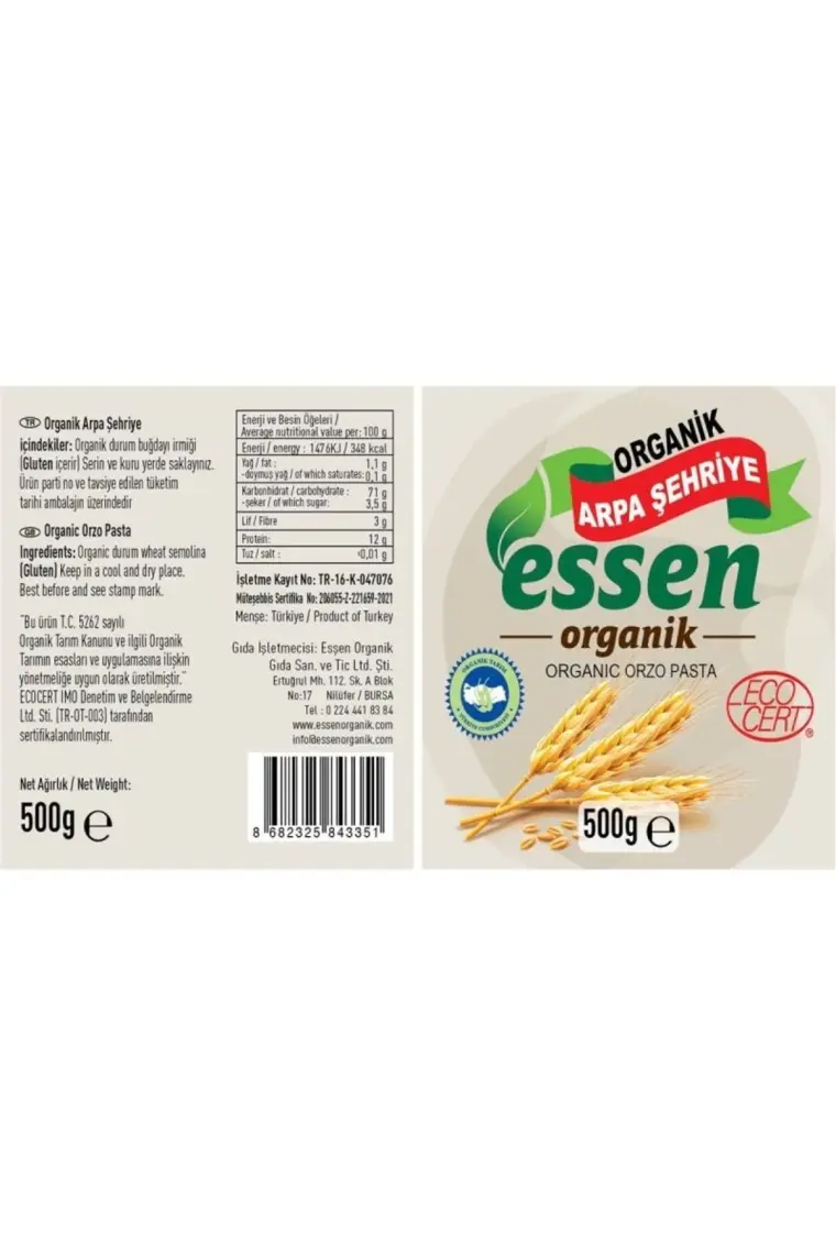 Essen Organik Arpa Şehriye 500 gr