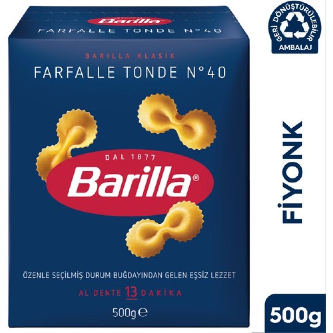 Barilla Fiyonk/ Farfalle Tonde Sade Makarna 500 Gr
