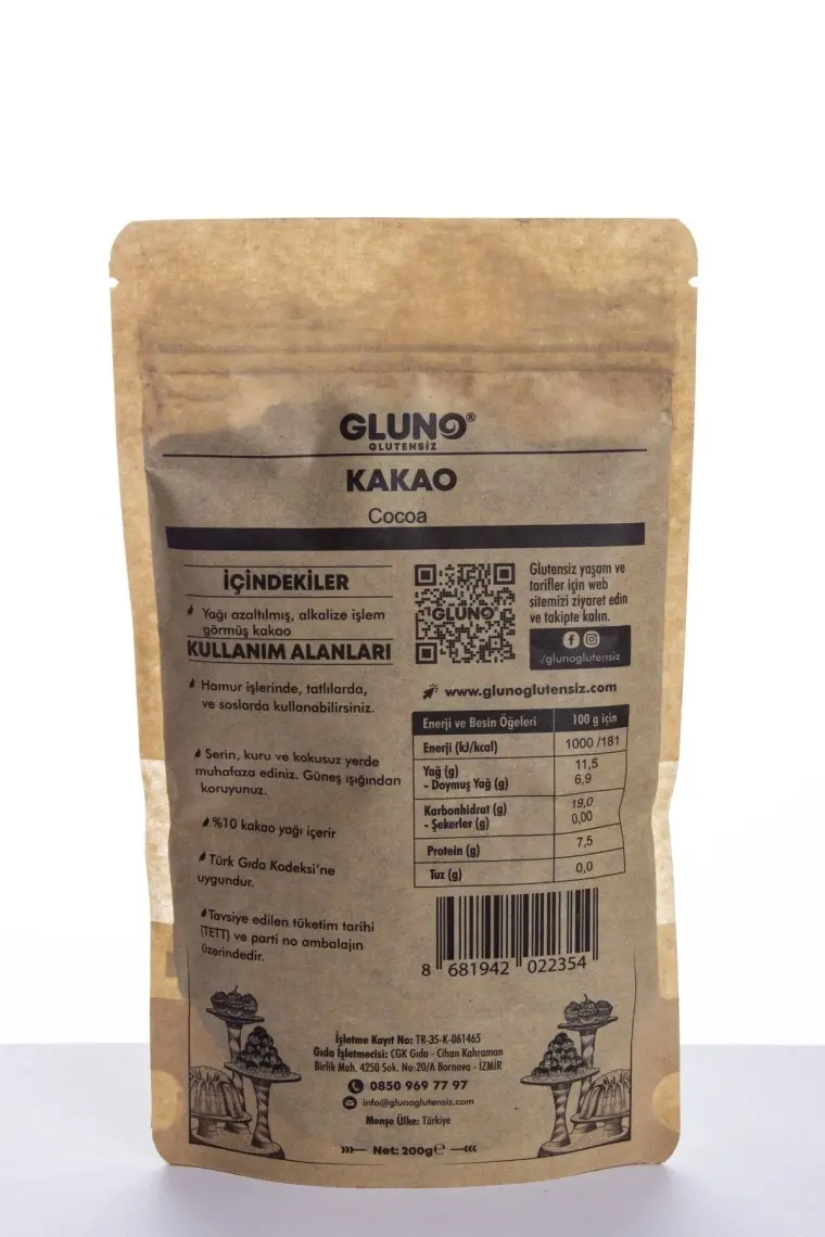 Gluno Glutensiz Kakao 200 gr