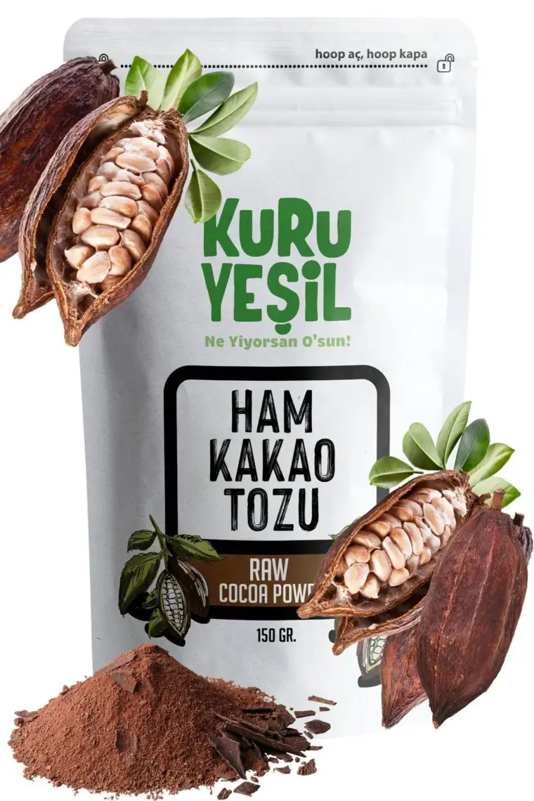 150 gr Doğal Kuru Yeşil Ham Kakao Tozu - Magnezyum ve Mineral Zengini, Katkı Maddesi İçermeyen, Taze Çekilmiş, El Yapımı