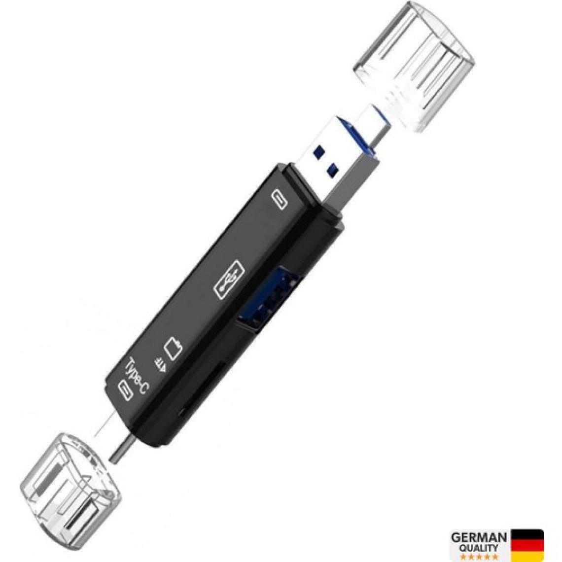 Shaza 5in1 Telefon ve Bilgisayar USB Type C Micro Kart Okuyucu Otg Siyah