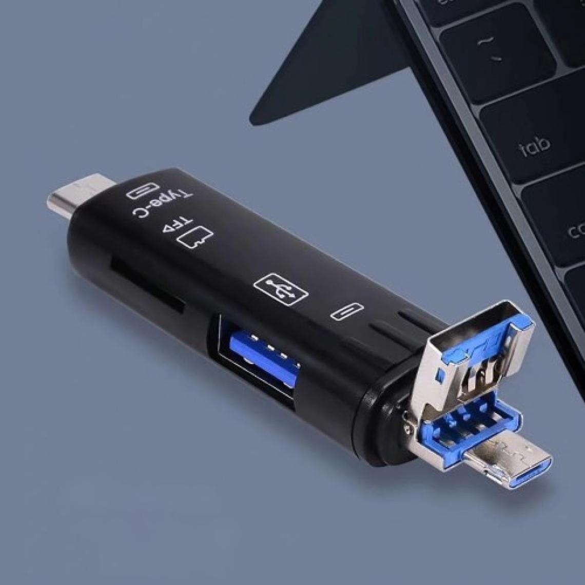 Shaza 5in1 Telefon ve Bilgisayar USB Type C Micro Kart Okuyucu Otg Siyah