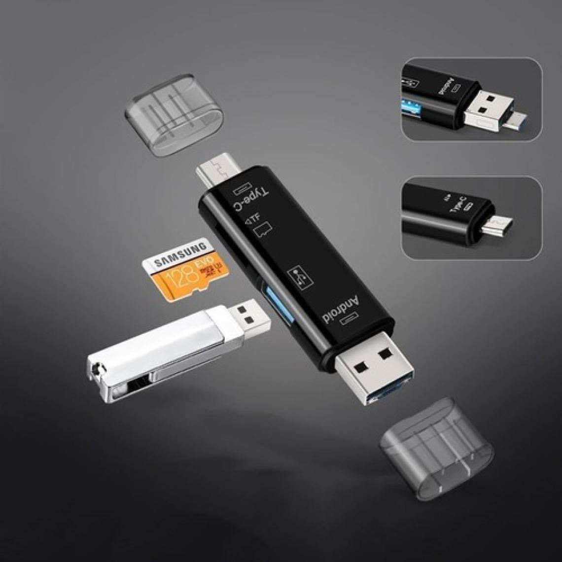 Shaza 5in1 Telefon ve Bilgisayar USB Type C Micro Kart Okuyucu Otg Siyah