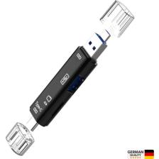 Shaza 5in1 Telefon ve Bilgisayar USB Type C Micro Kart Okuyucu Otg Siyah