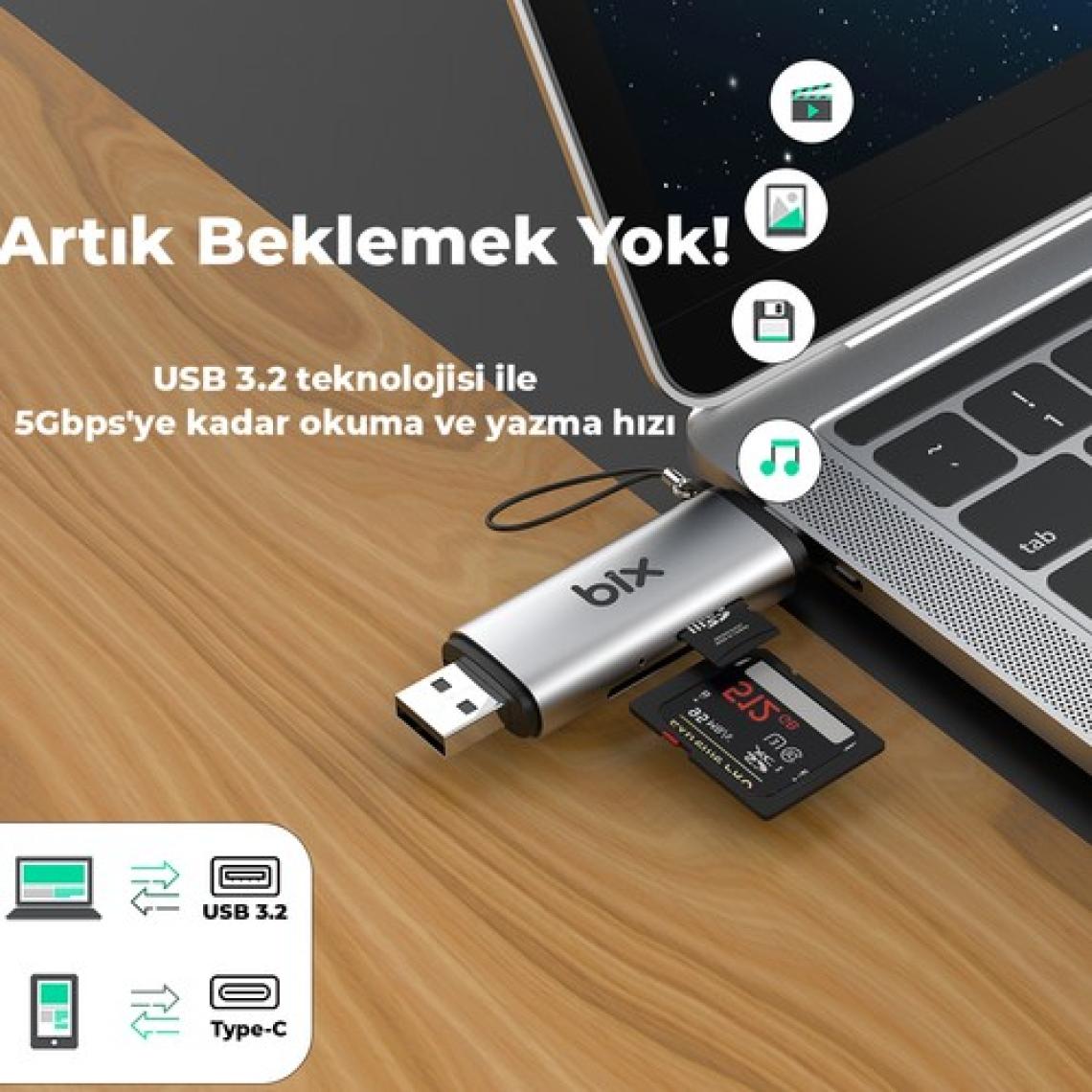Bix Adp-11 Type-C / USB 3.2 Otg Kart Okuyucu