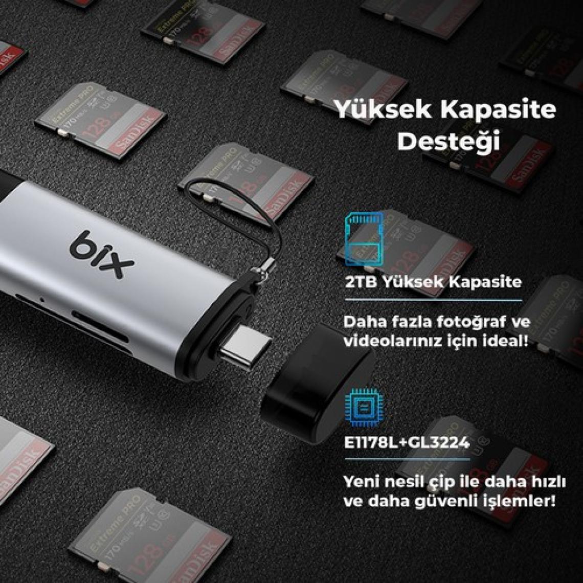 Bix Adp-11 Type-C / USB 3.2 Otg Kart Okuyucu