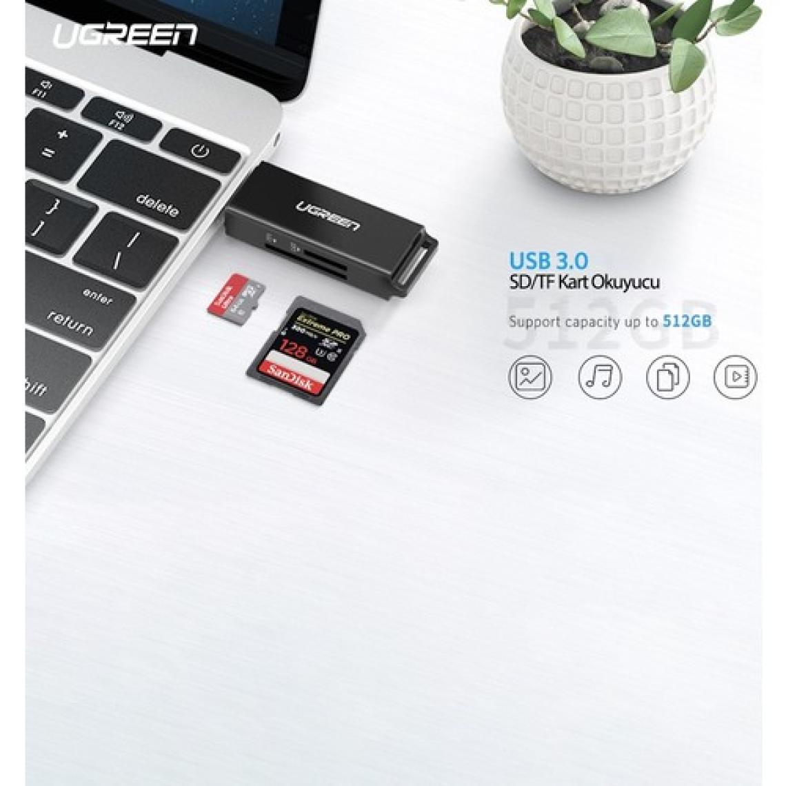 Ugreen USB 3.0 SD ve Micro SD Kart Okuyucu Siyah