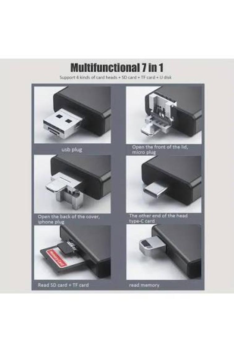 Apera NR19 Otg 7 In 1 Lightning Type C Micro USB Hafıza Kart Okuyucu Ios 13 iPhone Android Kart Saklama Kutusu
