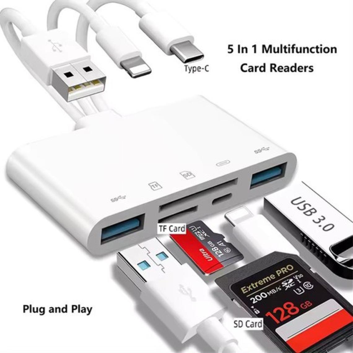 Foxyn FXN-1032 Pro Type-C Lightning Usb-A To 2x Usb3.0 Sd Tf Pd Kart Okuyucu Çevirici Hub Adaptör