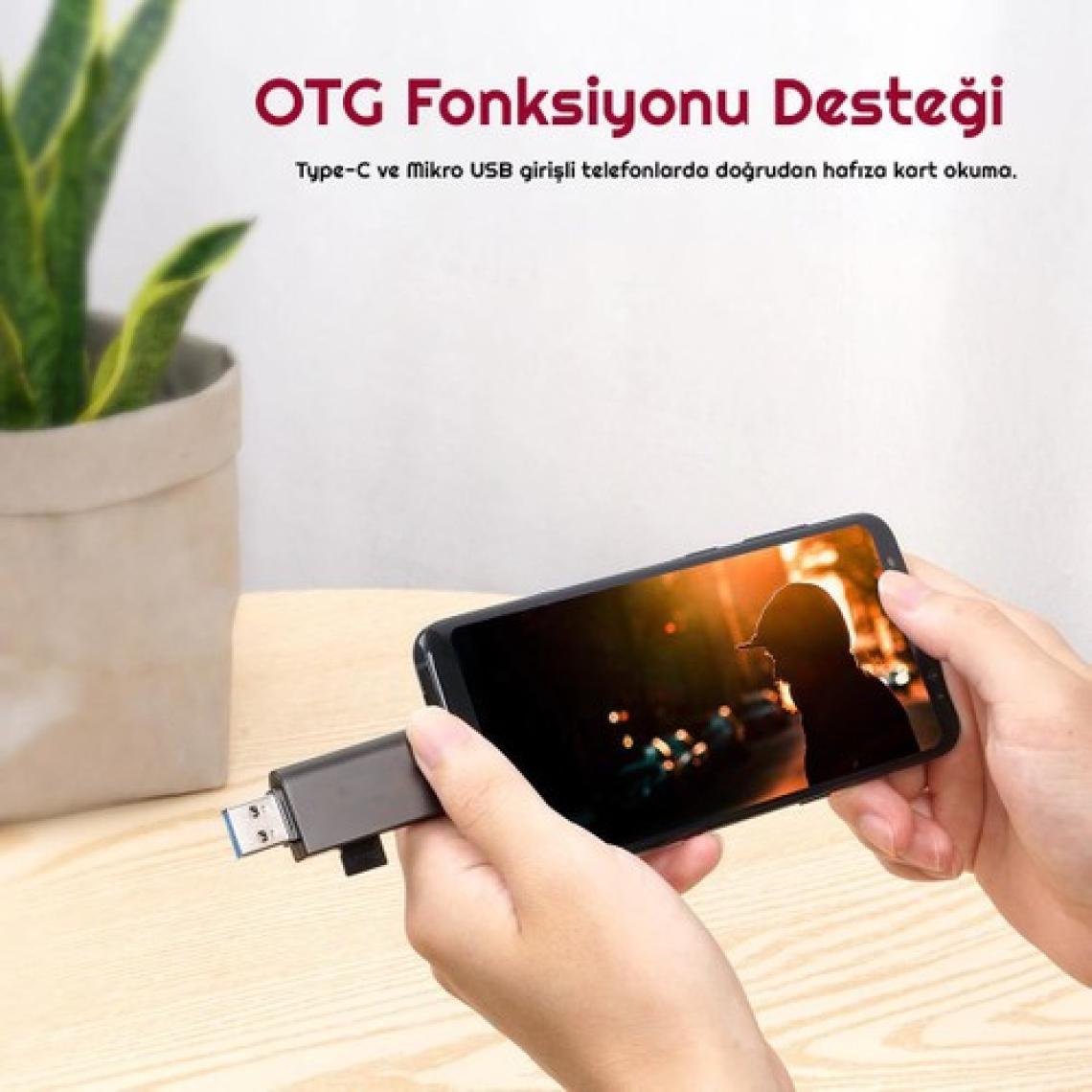 Exeo USB 3.0 Type-C Mikro USB Sd Tf Otg Hafıza Kart Okuyucu