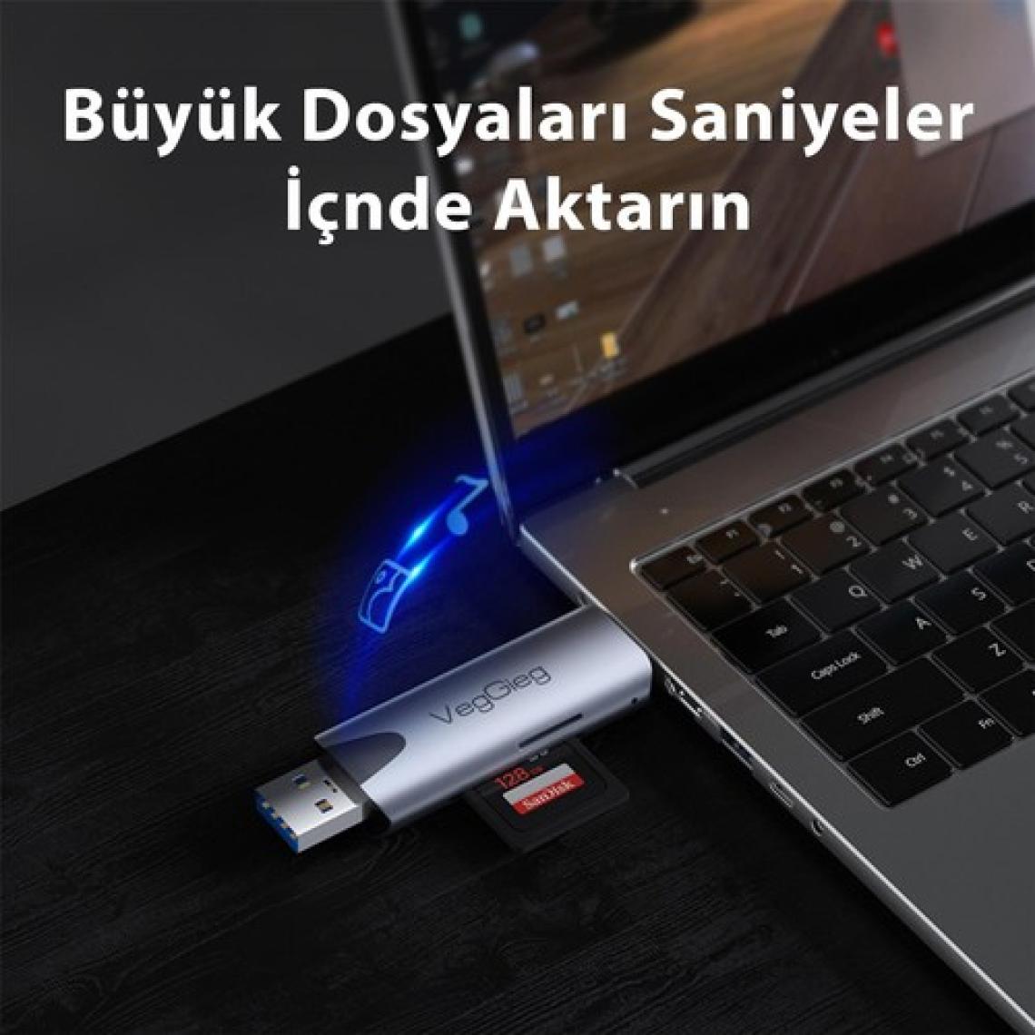 VegGieg Type-C ve USB 2.0 Sd-Microsd Tf Kart Okuyucu