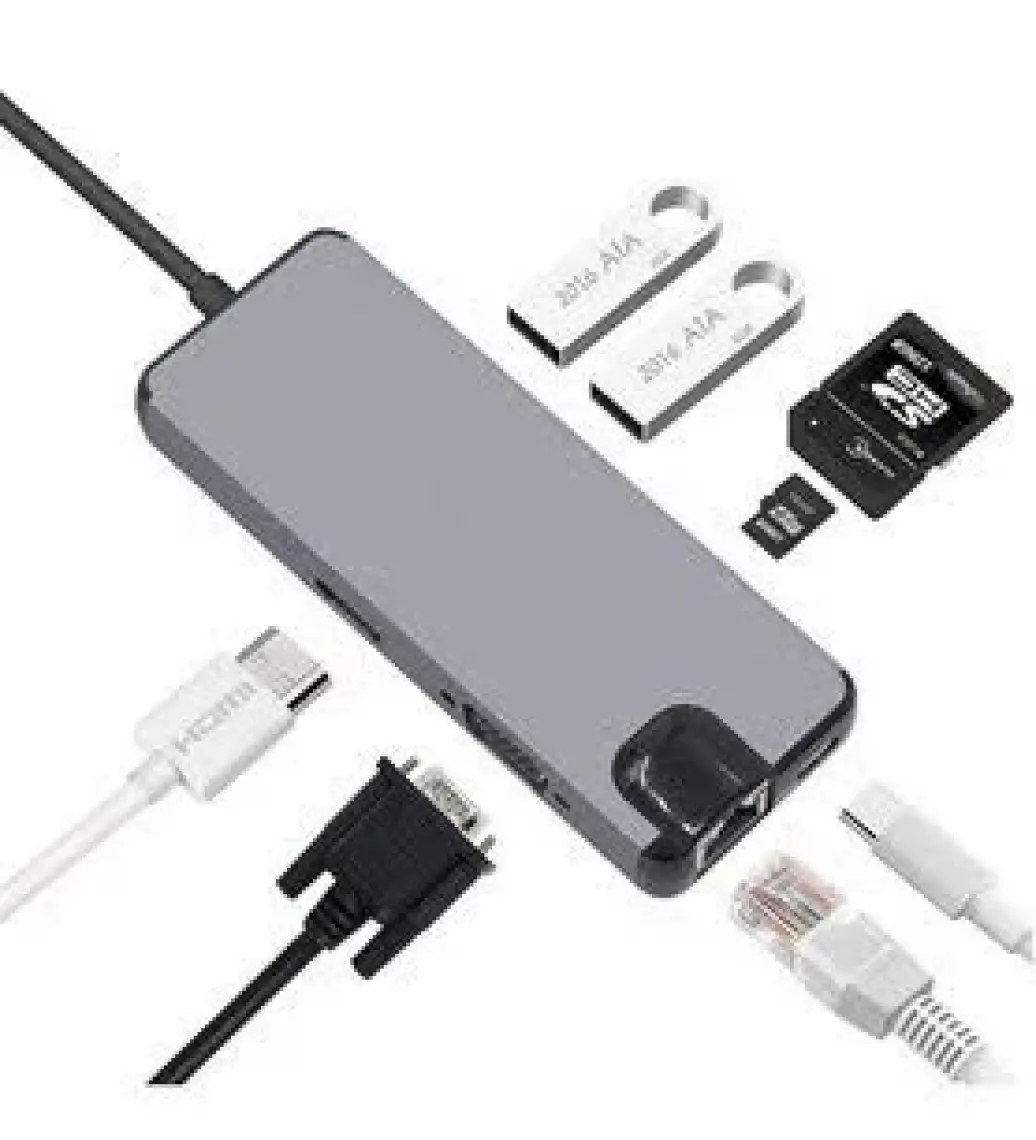 Daytona FC09 Macbook Uyumlu Type-C to 4K 1080p HD HDMI 1000 Mbps Ethernet RJ45 PD Sd Kart  2* USB  3.0  VGA 8IN1 Çevirici Hub Adaptör