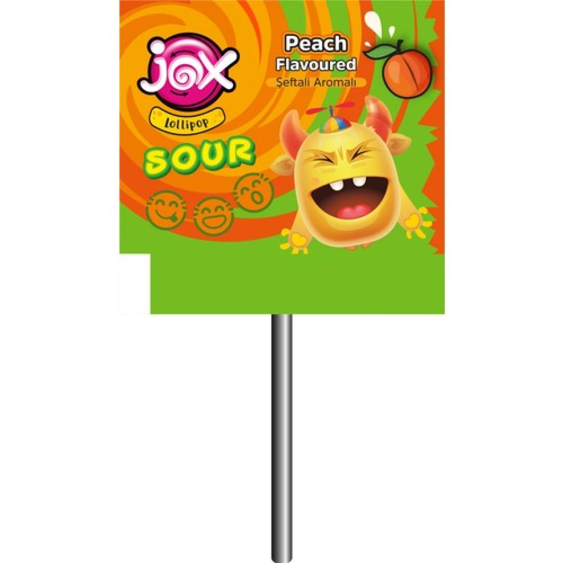 Jox Flat; Kabartmalı Yüz Ifadeli Elma,limon,şeftali,vişne Aromalı Ekşili Yassı Lolipop Şekerleme 6,2 gr x 150 Adet