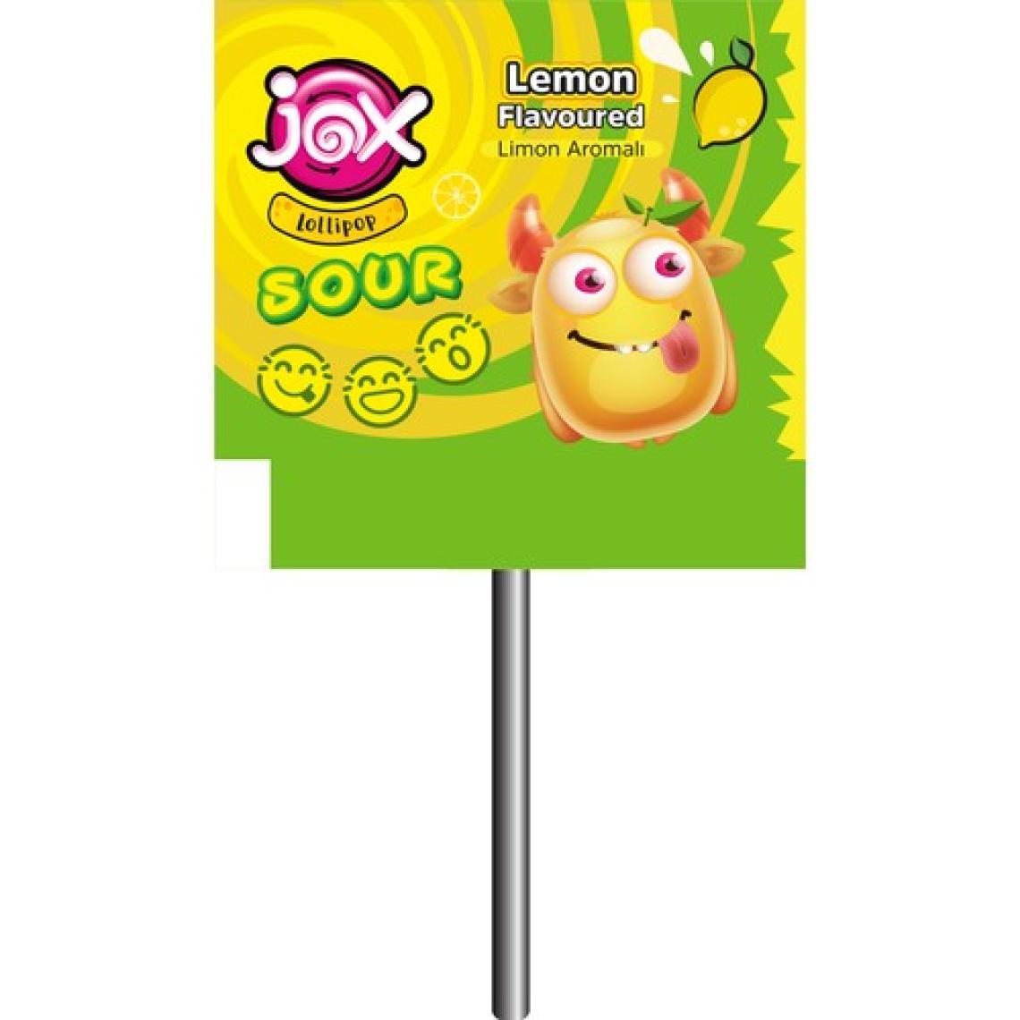 Jox Flat; Kabartmalı Yüz Ifadeli Elma,limon,şeftali,vişne Aromalı Ekşili Yassı Lolipop Şekerleme 6,2 gr x 150 Adet