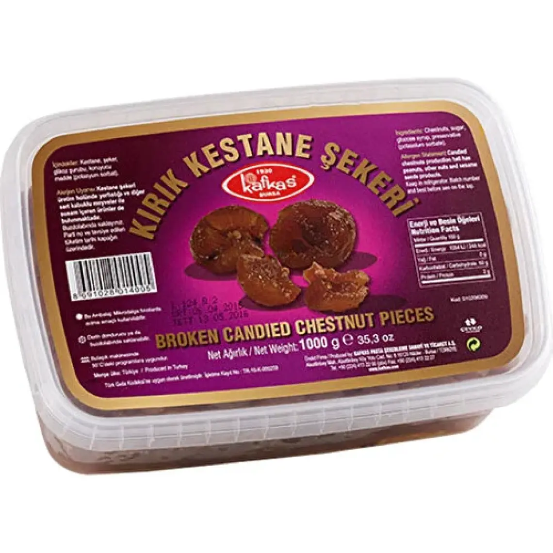 Kafkas Kestane Şekeri Kırık Plastik Kap 1000 gr