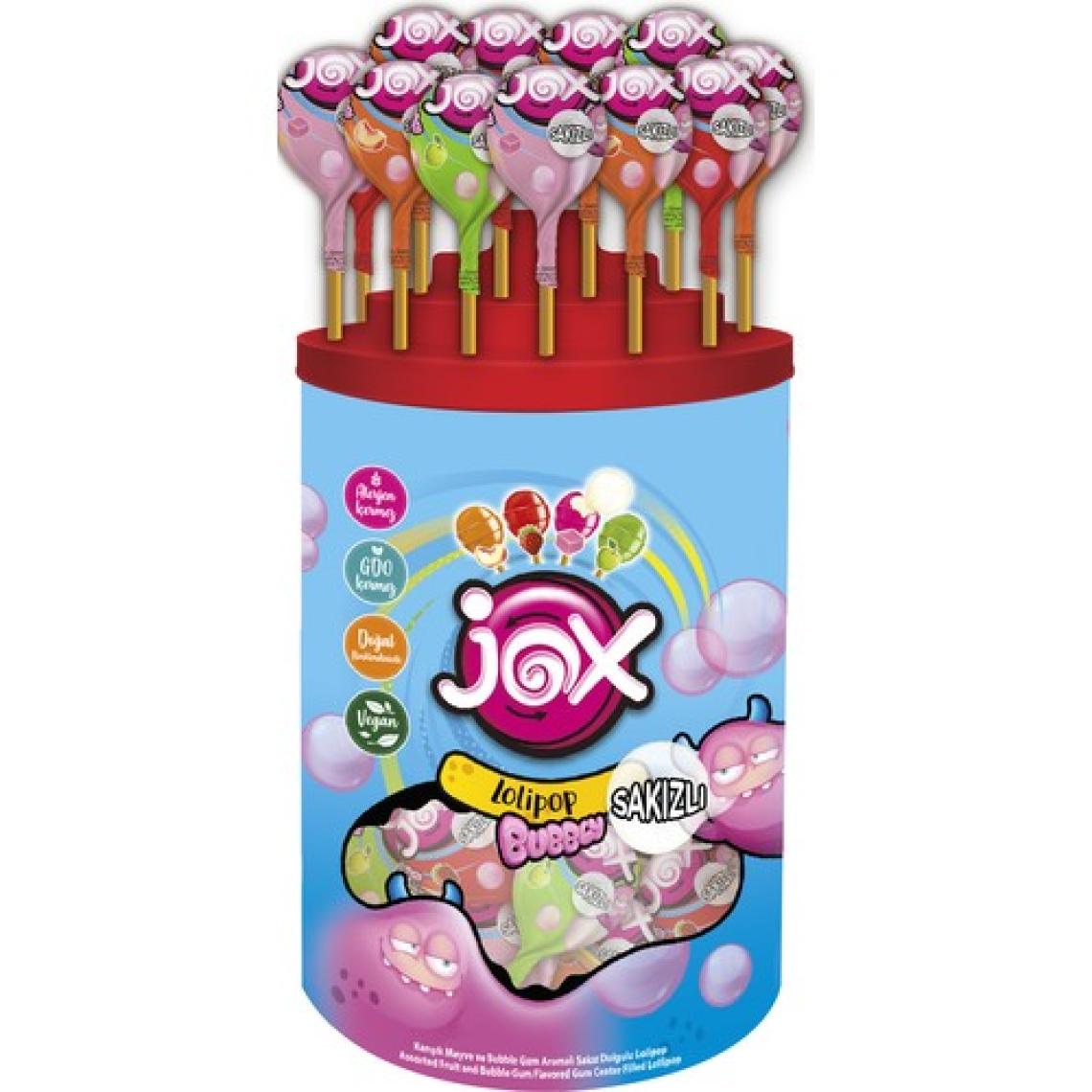 Jox Bubbly - Çilek, Şeftali, Bubble Gum, Elma Aromalı Sakız Dolgulu Lolipop(13G X 110 Adet)