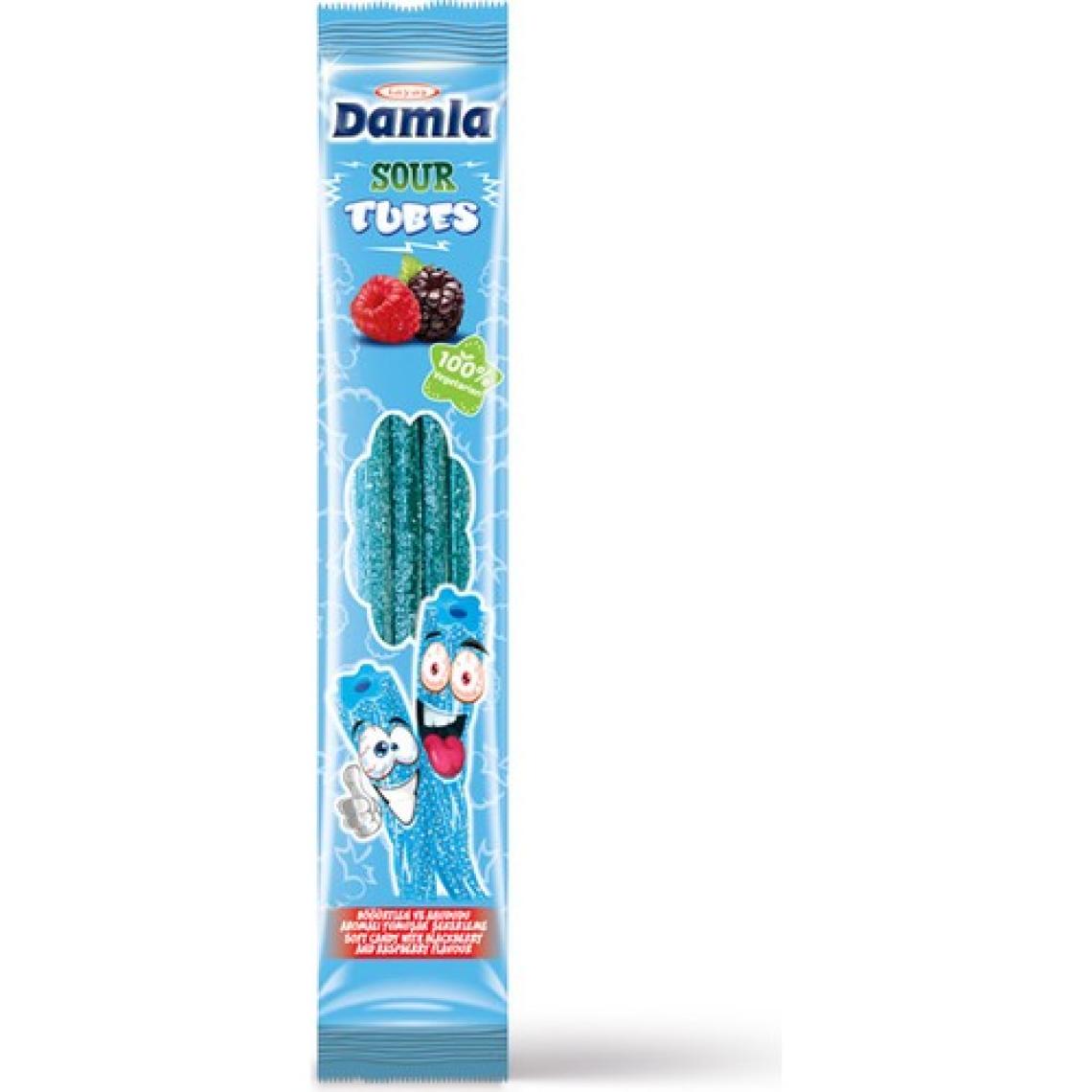 Tayaş Damla Sour Tubes Licorice Ahududu-Böğürtlenli Jel Şeker Poşet 30 Gr X 24 Adet Kutulu