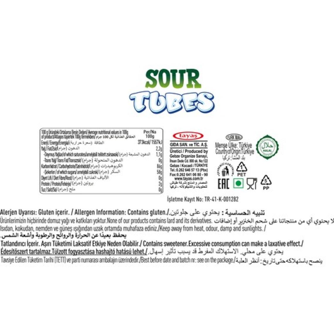 Tayaş Damla Sour Tubes Licorice Ahududu-Böğürtlenli Jel Şeker Poşet 30 Gr X 24 Adet Kutulu