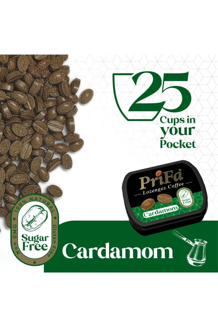 Prifa Coffee Tablets, Kakule Kahve, Şekersiz Gerçek Kahve, Şeker Ilavesiz Emilebilir Kahve Tablet