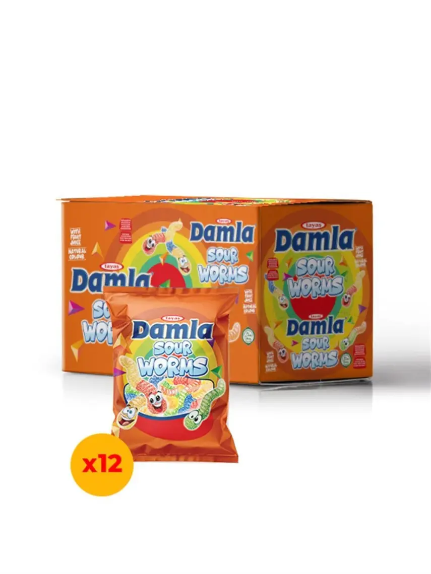 Tayaş Damla Gummy Sour Worms 80 G Jel Şeker x12