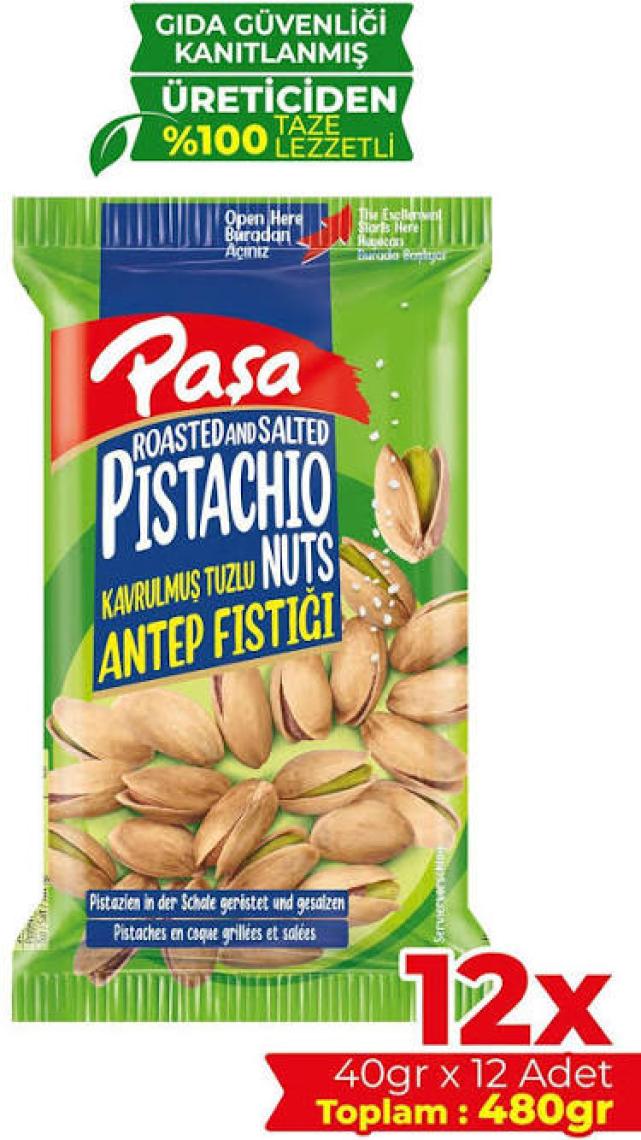 Paşa Kuruyemiş Kavrulmuş Antep Fıstığı 40 gr x 12 Adet (480 gr)