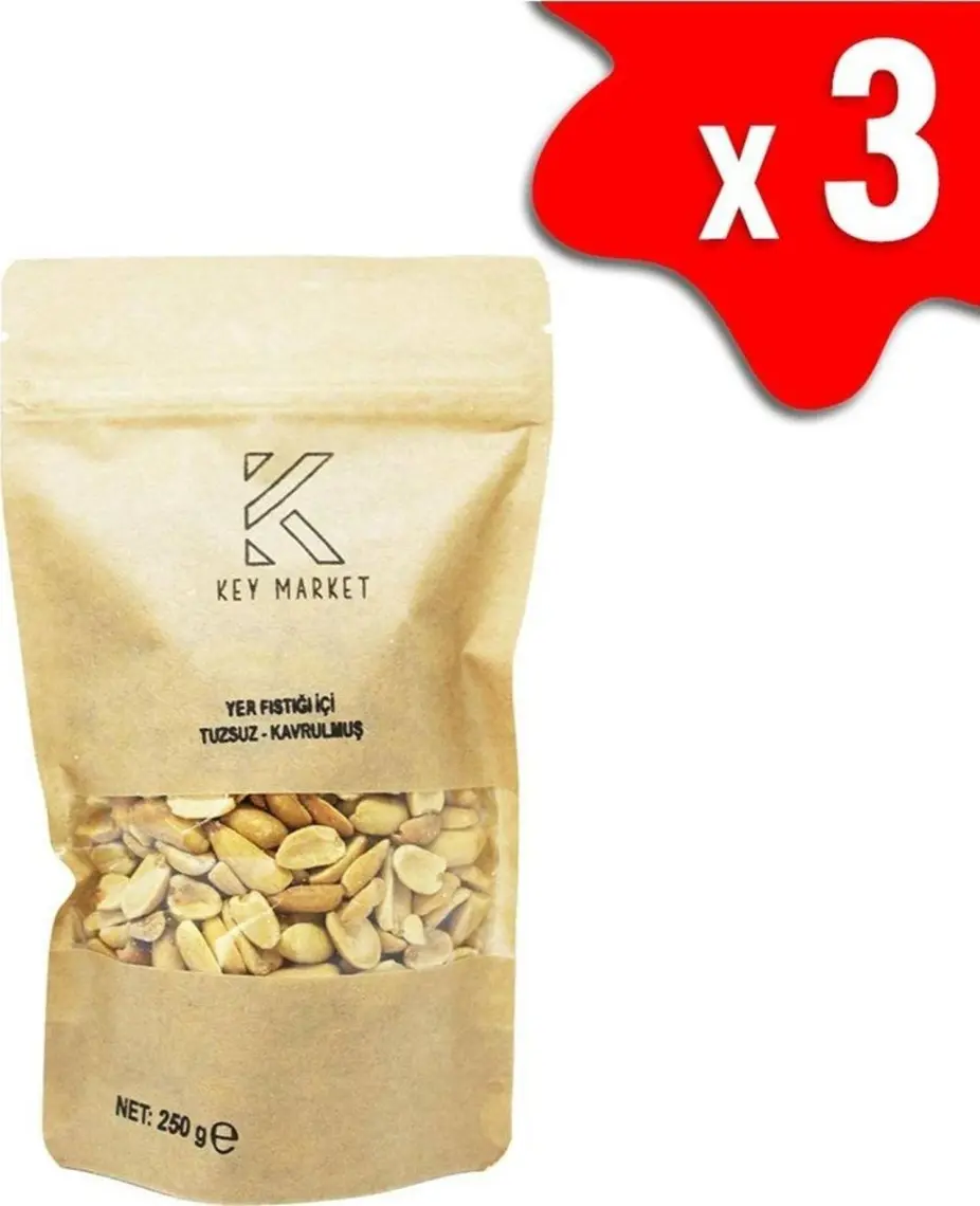 Key Market 750 Gram Tuzsuz, Soyulmuş, Doğal Çifte Kavrulmuş Yer Fıstığı