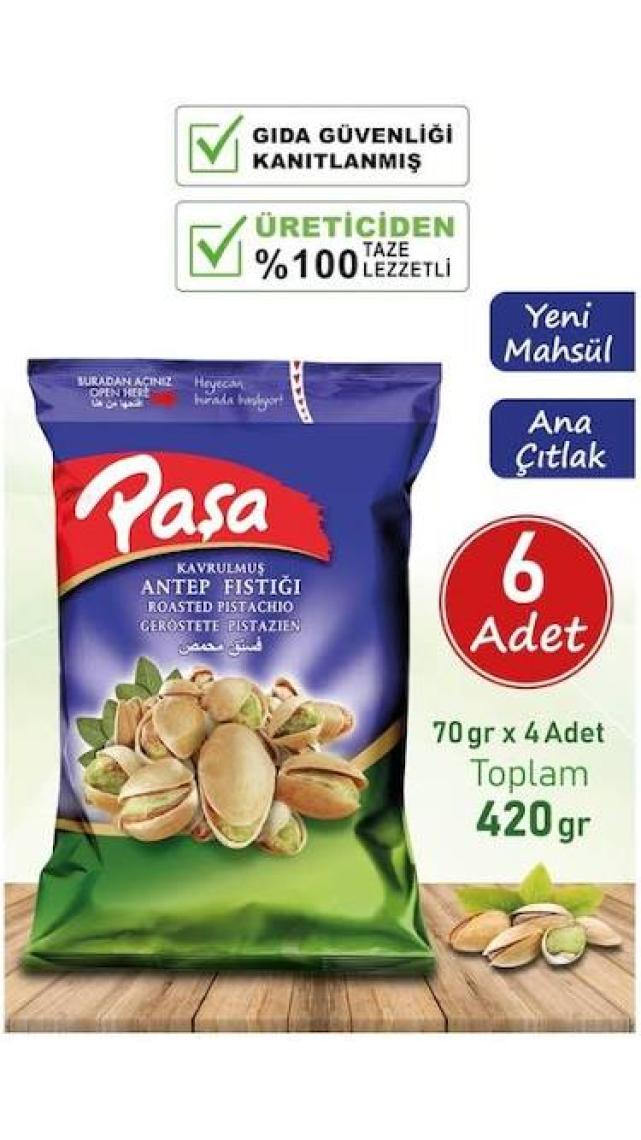 Paşa Kuruyemiş Kavrulmuş Antep Fıstığı 70 gr X 6 Adet (420 gr)
