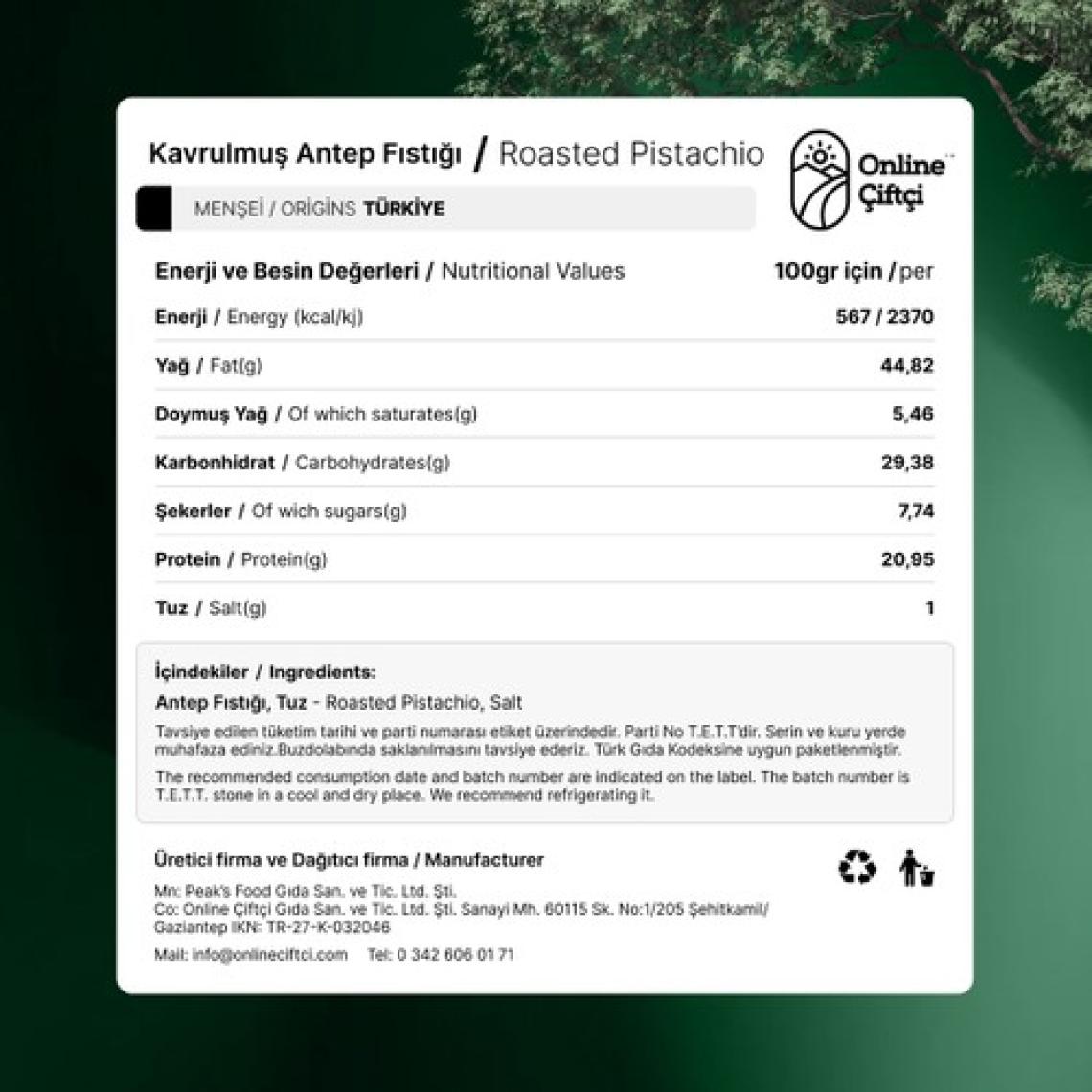 Online Çiftçi Kavrulmuş Premium Anaçıtlak Antep Fıstığı 1 kg