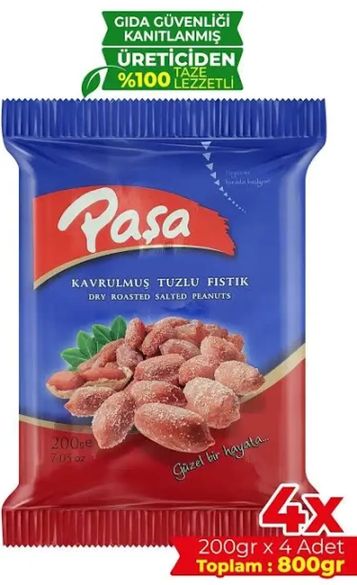 Paşa Kuruyemiş Kavrulmuş Tuzlu Fıstık 200 gr x 4 Adet (800 gr)