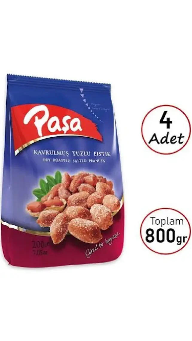 Paşa Kuruyemiş Kavrulmuş Tuzlu Fıstık 200 gr x 4 Adet (800 gr)