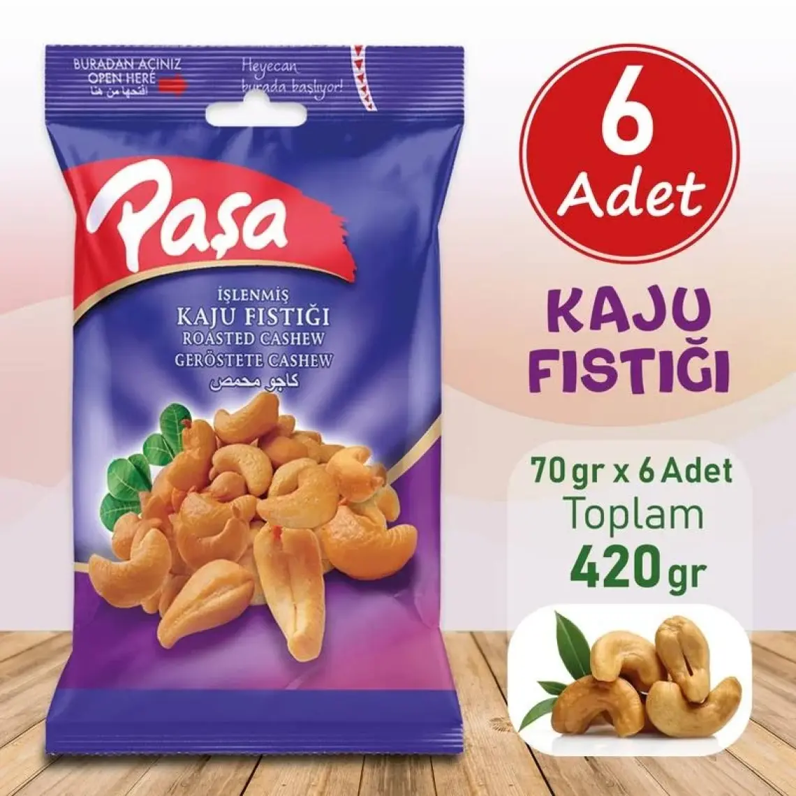 Paşa Kuruyemiş Kaju Fıstığı 70 gr x 6 Adet (420 gr)