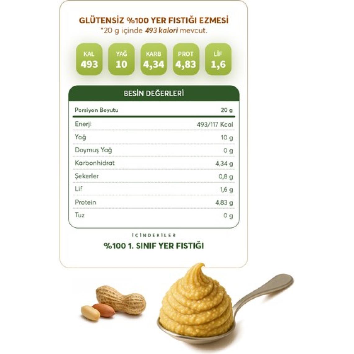 Glütensiz Fabrika Glütensiz %100 Yer Fıstığı Ezmesi 300 g
