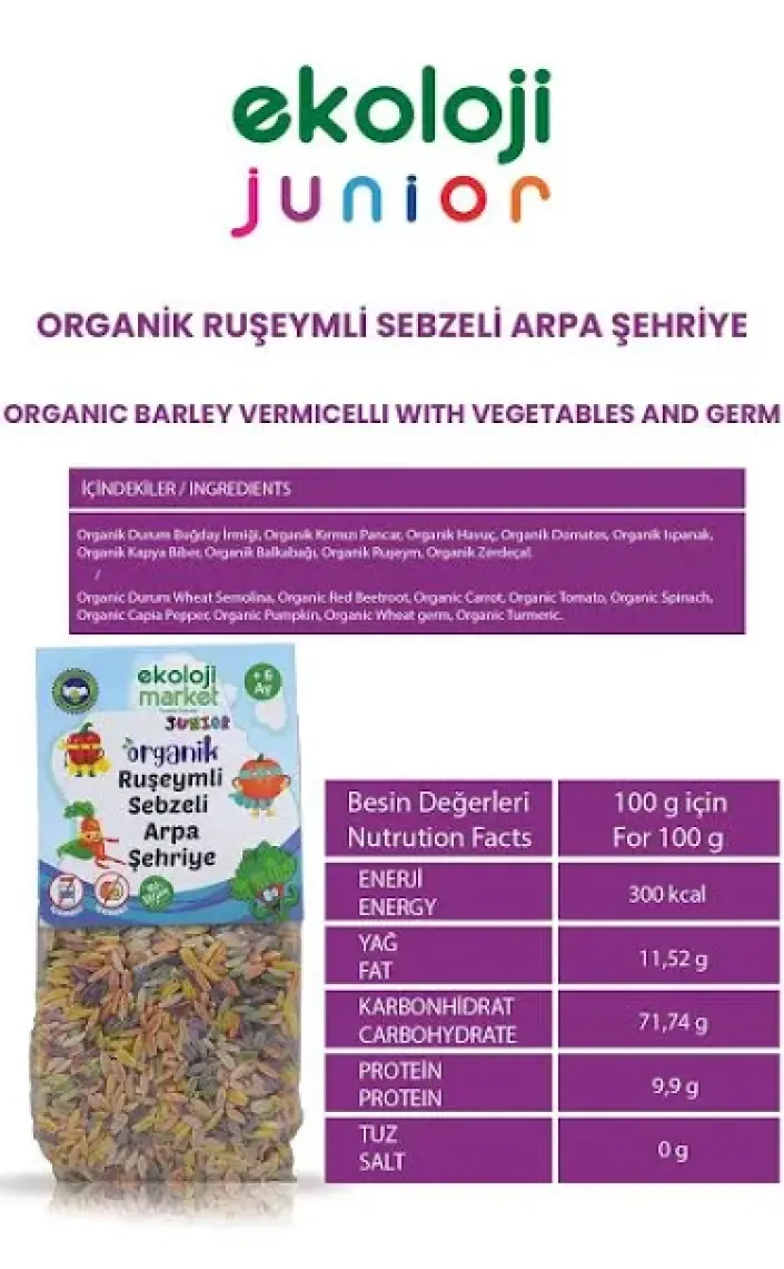 Organik Ruşeymli Sebzeli Arpa Şehriye 250 gr