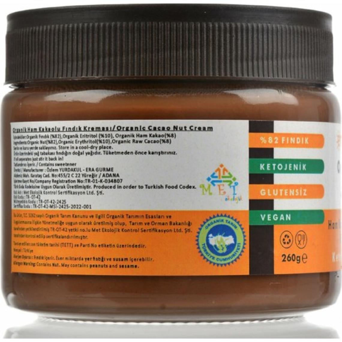 Era Gurme Organik Ham Kakaolu Akışkan (Smooth) Ketojenik Fındık Kreması 260 gr