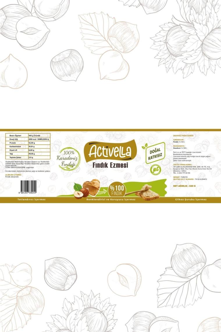 Activella Şekersiz Fındık Ezmesi 320 gr %100 Fındıklı