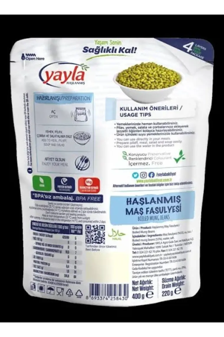 Yayla Haşlanmış Maş Fasulyesi 400 gr