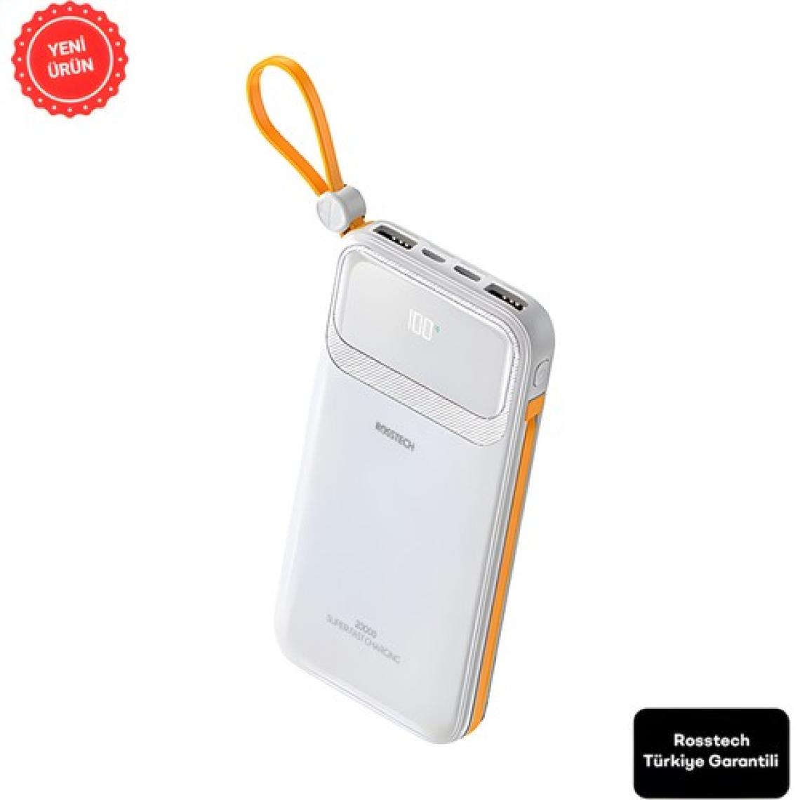 Rosstech RS-500 20.000MAH 22.5W Pd Powerbank Dijital Ekranlı 6 Portlu Dahili Çift Kablolu