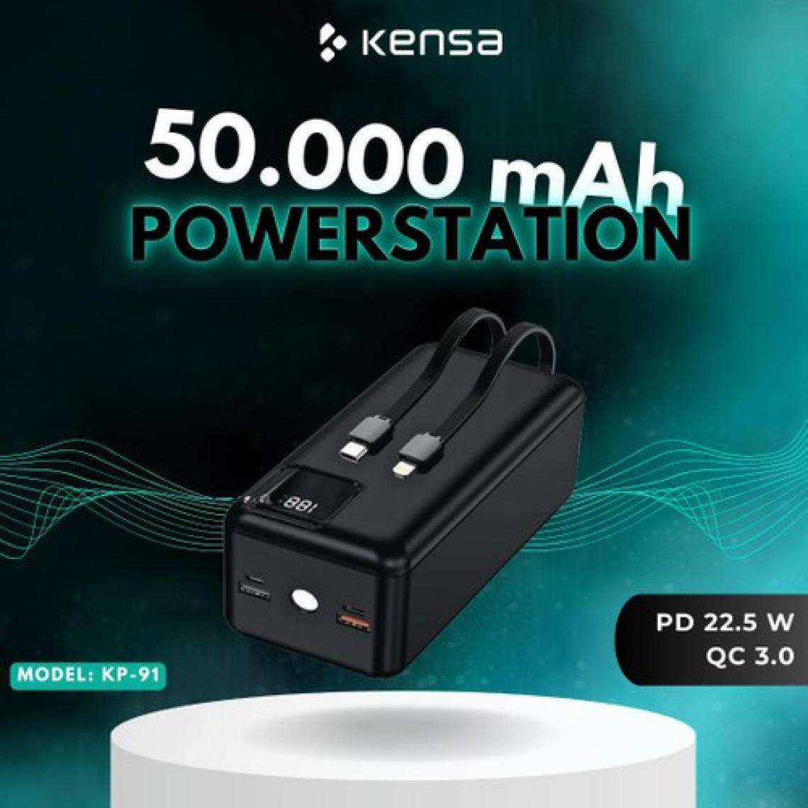 Kensa Powerbank 50.000 Mah Yeni Nesil Kendinden Kablolu 22.5 W Ultra Hızlı ve Güçlü Pd Qc 3.0